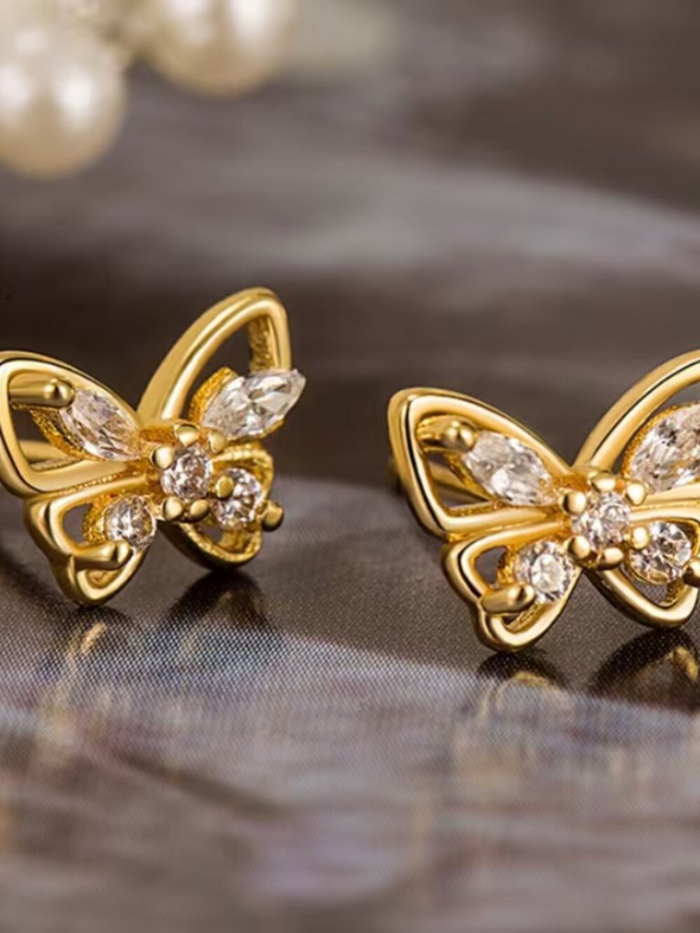 14K Gold Womens 2ct Diamond Butterfly Stud Earrings Ladies 14 K Silver Jewelry